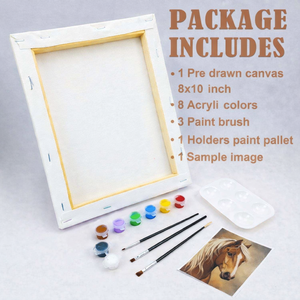 Kit de peinture sur toile pré-dessinée Cheval, Ensemble DIY pour soirées peinture, Pinceaux à peinture acrylique, Kit d'art facile pour enfants et adultes, Décoration intérieure - Product Image 4