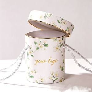 Custom Round Paper Tube Gift <b>Box</b> With Floral Design Gold Foil Logo Recyclable Craft Packaging - Product Image 2