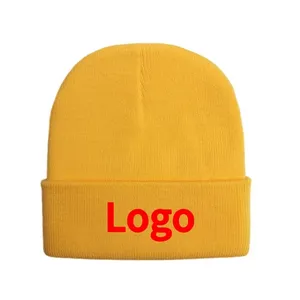 Bonnet en tricot jacquard tissé unisexe personnalisé avec logo imprimé photo Design graphique Chapeau tête de mort réversible sans manchette Bonnet en acrylique Streetwear