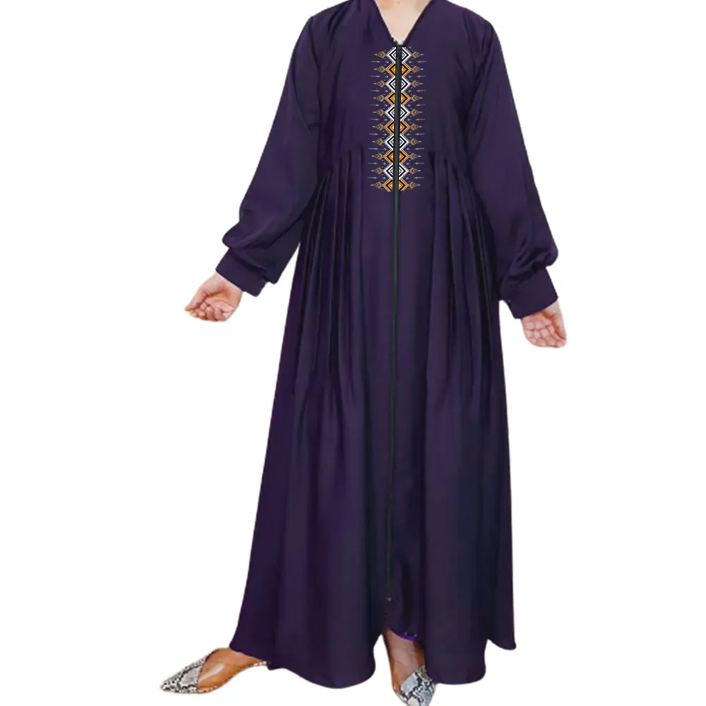 OEM कस्टम Abaya निर्माता नई नवीनतम डिजाइन दुबई Abaya कफ्तान स्टाइलिश शाही महिलाओं के बैंगनी रंगे छाती कशीदाकारी