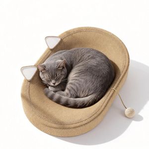 Grand <span class=keywords><strong>lit</strong></span> grattoir pour chat en sisal, forme ovale, canapé-<span class=keywords><strong>lit</strong></span> pour chat, nid respirant et rafraîchissant avec balle jouet pour chats d'intérieur - Product Image 1
