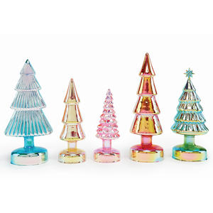 Juego de 5 árboles de Navidad de tamaño pequeño, tablero iridiscente multicolor iluminado, vidrio festivo, en venta - Product Image 1