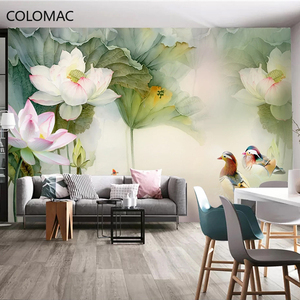Custom Waterproof <strong>Canvas</strong> 3D <strong>Wall</strong> Mural Wallpaper Flower Duck Lotus Chinese Style Oil Painting Bedroom Living Room Peel and Stick - Product Image 3