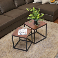 Table basse carrée moderne en grain de bois avec cadre en métal noir pour la maison, la cuisine, la chambre à coucher, l'heure du thé, les meubles de salon