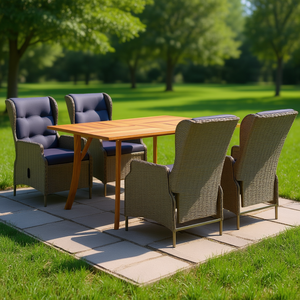 Set da Pranzo da Giardino in Legno di Acacia per 4 Persone, Resistente alle Intemperie, Design Contemporaneo - Product Image 2