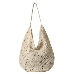Bolso de Mujer Tejido a Mano con Hilo de Algodón y Crochet, Diseño de Cuadrado Granny y Flor Hueca, Accesorio de Moda con Tejido de Paja - Product Image 1