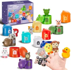 24 개 농장 동물 장난감 손가락 인형 아기 몬테소리 헛간 장난감 어린이 감각 장난감 학습
