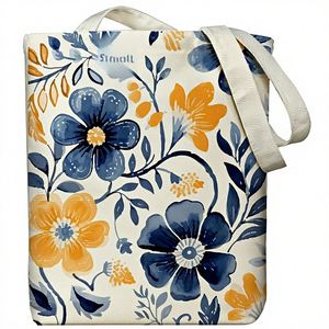 Sac fourre-tout en toile importé à motif floral pour femmes, avec fermeture éclair et poche intérieure, fond plat, pour le shopping, le travail, les courses, l'usage quotidien - Product Image 1