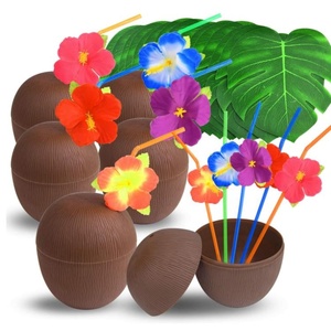 Taza de fiesta Hawaiana para <span class=keywords><strong>eventos</strong></span> en la playa, vasos de plástico de coco con pajitas de flamenco para ocasiones de viaje - Product Image 1