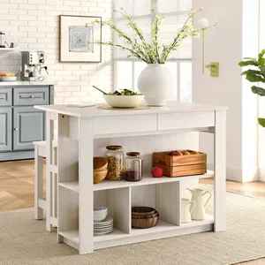 Ensemble de meubles de cuisine polyvalent de 3 pièces avec une <span class=keywords><strong>table</strong></span> d'îlot spacieuse <span class=keywords><strong>et</strong></span> un tabouret coordonné pour la salle à manger <span class=keywords><strong>et</strong></span> le rangement - Product Image 2