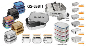 Loncheras de Acero Inoxidable Sin Pulir de Alta Calidad con Recipiente para Alimentos Frescos, Juego de 5 Recipientes para Almacenamiento de Alimentos con Tapa de PP, Venta al Por Mayor Directa de Fábrica - Product Image 3