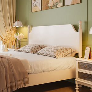 <b>Solid</b> <b>Wood</b> Bed 1.5M Platform Bed Frame French Cream Style <b>White</b> Bedroom Furniture Durable Bedding Set - Product Image 3