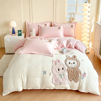 Parure de lit haut de gamme avec broderie de dessins animés mignons, linge de lit douillet et chaud, housse de couette moelleuse, textile de lit pour enfants, vente en gros