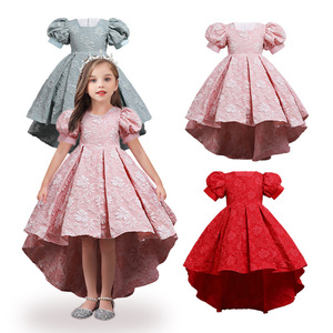 Vestido de Princesa con Volantes en Jacquard Rosa para Niñas, Estilo A-Line, Disfraz de Dama de Honor con Flores de Satén, Talla Mediana/Grande - Product Image 5