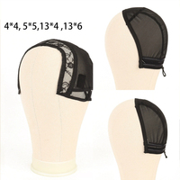 Bonnet de perruque noir en dentelle avec cordon de serrage, en forme de U, élastique, pour extensions capillaires