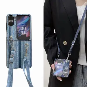 Denim crossbody adecuado para OPPOFindN2Flip funda de teléfono FindN2Flip funda protectora de pantalla plegable transparente duro