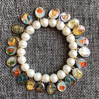 Bracelets à breloques d'icon métallique, Bracelet catholique, avec 21 cartes religieux de marie, jésus et bénédictions