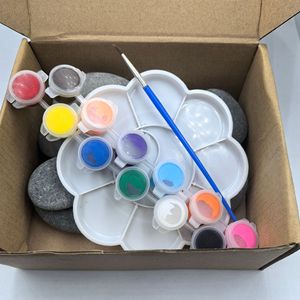 Hand Painted <b>Pebbles</b> Art Craft Set For Children DIY <b>Painting</b> Gray Cobblestone Stones With Stickers And Paints - Product Image 3