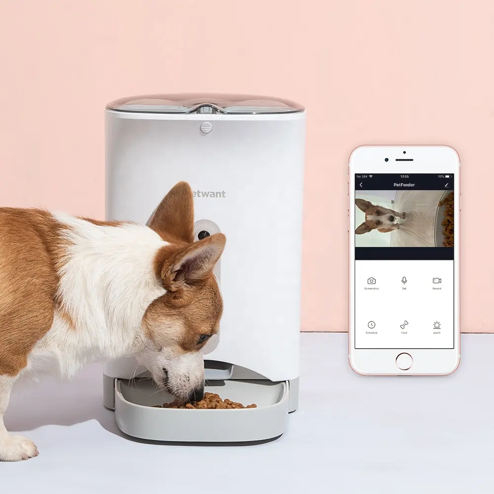 Nieuwe Auto Kat Hond Pet Food Feeder Camera Smart Tuya App Afstandsbediening Draagbare Getimede Automatische Pet Feeder