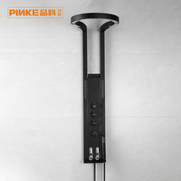 Ensemble de douche pluie en laiton noir mat avec cartouche céramique, fixation murale, colonne de douche multifonction avec jet cascade et jet annulaire, Columna Ducha Negra