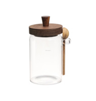 EUDR Pot de conservation en verre avec couvercle en bois d'acacia, anti-poussière, hermétique, étanche, écologique, anti-odeur, ustensile de cuisine, cuillère, cuisine