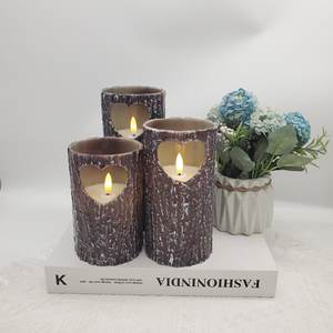 Flamme 3D clignotante <span class=keywords><strong>LED</strong></span> <span class=keywords><strong>bougie</strong></span> à piles conception d'écorce de <span class=keywords><strong>sapin</strong></span> artificiel pour la décoration de la maison en plastique - Product Image 3