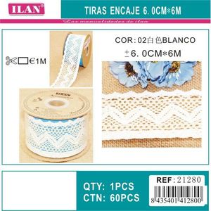 Strisce di pizzo ILAN 6,0 cm x 6 m bianche per artigianato e decorazioni - Product Image 3