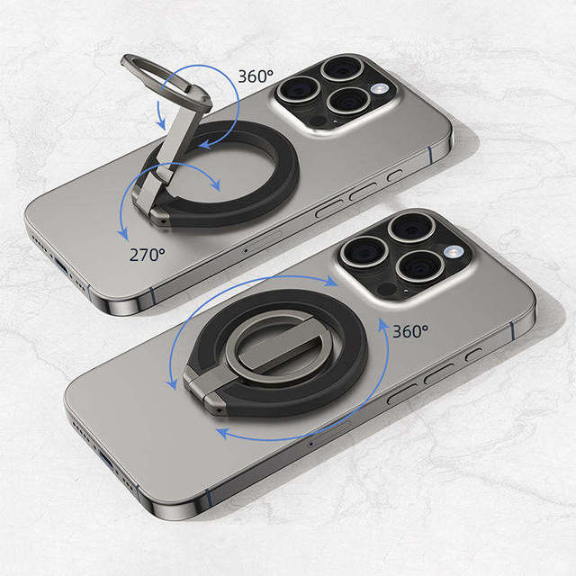 AilesTecca Aluminum Alloy Magnetic Phone Ring Magnetic Grip Phone Stand Holder Finger Kickstand Adjustable for iPhone 16 15 14