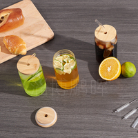 Gelas minum kaca transparan borosilikat tinggi dengan tutup dan sedotan untuk minuman dingin jus air kopi teh susu