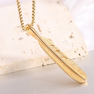 Collier avec pendentif en acier inoxydable en forme de plume, 70mm, pour femmes, bijoux à porter au quotidien, cadeau - Product Image 2