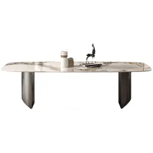 Light luxury household rectangular size apartment modern simple luxury stone dining table