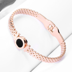 <b>Rose</b> <b>Gold</b> Round Resin Bracelet With Roman Numerals Adjustable Stainless Steel <b>Bangle</b> For Women Gift Jewelry - Product Image 2