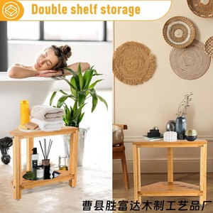 Bamboo Bathroom Stool 36.83x30.48x33.65cm Two Tier <b>Storage</b> <b>Rack</b> Non Slip <b>Shower</b> Seat Natural Wood Color - Product Image 4