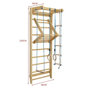 Équipement de gym à domicile : Ensemble d'échelle suédoise en bois avec barre de traction, anneaux de gymnastique et échelle à cordes pour adultes et enfants - Product Image 2
