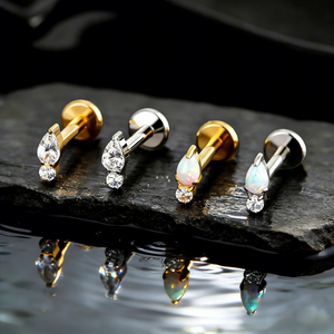 Anting-anting <span class=keywords><strong>titanium</strong></span> berulir dalam dengan desain cluster CZ klasik bentuk Marquise & Bulat untuk tindik telinga, tulang rawan, helix, dan tragus. - Product Image 2