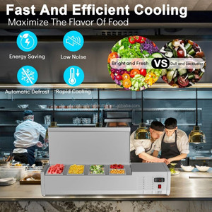 Mostrador refrigerado comercial para ensaladas, mesa de preparación de ensaladas con cubierta de vidrio, vitrina refrigerada para ingredientes - Product Image 3