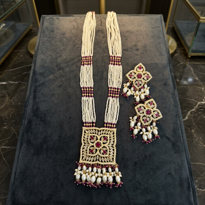 Wholesale High Quality Vintage Brass Gold Plated Crystal Women's Bridal Jewelry Set Long Mala Necklace Earrings Third Party - Product Image 3