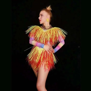 Body con Frange Colorate e Strass, Costume da Ballo per <span class=keywords><strong>Donna</strong></span>, Abito Luminoso per Spettacoli in Nightclub e Cantanti - Product Image 3
