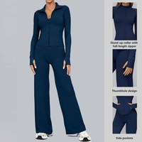 Ensemble de vêtements de sport pour femmes XW-AJK8002+ACK8002, ensemble de 2 pièces, pantalon de sport à jambes larges, ensembles de jogging pour femmes, vente en gros