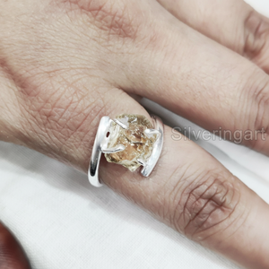 Bijoux en pierre brute bague pour femme pierre précieuse citrine brute naturelle novembre pierre de naissance croix broche bande fête 925 bague en argent Sterling - Product Image 1