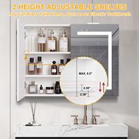Miroir de salle de bain LED à température de couleur réglable (3 couleurs) avec rangement, anti-buée, fixation murale, prise de courant intégrée