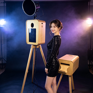 Houten fotohokje met dubbel scherm, compatibel met <span class=keywords><strong>iPad</strong></span> en pc, geschikt voor evenementenverhuurbedrijven - Product Image 1