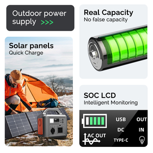 สถานีไฟฟ้าพกพา 500W LiFePO4 แผงโซลาร์เซลล์ ช่องเสียบที่จุดบุหรี่ ไฟฉาย LED ชาร์จเร็ว คลื่นไซน์บริสุทธิ์ ช่องจ่ายไฟ AC/DC/USB สำหรับแคมป์ปิ้ง - Product Image 4