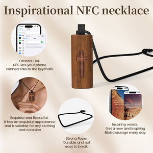 Collana NFC con Croce Biblica in Legno, Carta di Controllo Accessi per la Fede, Mini <span class=keywords><strong>Tag</strong></span> Impermeabile e Leggero con Versetto Biblico Quotidiano - Product Image 4
