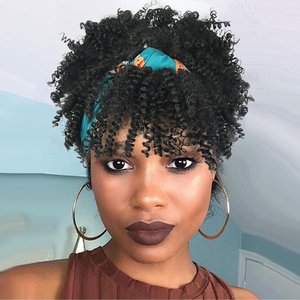 Perruques bandeau <span class=keywords><strong>pour</strong></span> femmes, <span class=keywords><strong>cheveux</strong></span> synthétiques bouclés crépus avec <span class=keywords><strong>foulard</strong></span>, perruque <span class=keywords><strong>afro</strong></span> courte naturelle <span class=keywords><strong>pour</strong></span> femme noire - Product Image 1