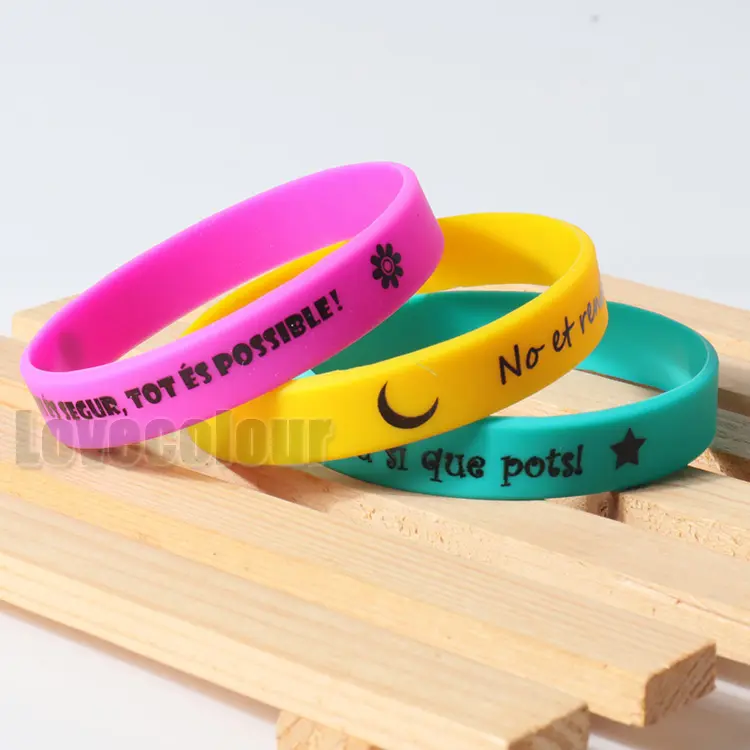 Personalized logo full color filled in silicone bracelet silicon wristband rubber wrist bands for men