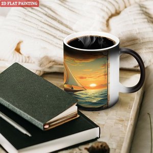 Tasse à poignée incurvée facile à saisir, noire givrée, 11 oz, en céramique, sensible à la chaleur - Product Image 3