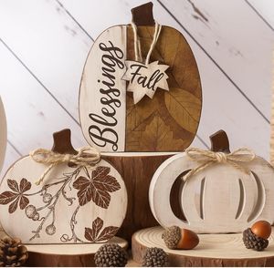ของตกแต่งฤดูใบไม้ร่วงรูปฟักทองไม้สามชิ้นแบบแขวน สไตล์คลาสสิกสำหรับบ้านไร่ พิมพ์ดิจิทัลด้วยเทคนิค Letterpress สำหรับวันขอบคุณพระเจ้า - Product Image 1