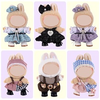 Ensemble d'accessoires pour poupée LaBubu de 17 cm, style jouet de dessin animé, vêtements en plastique comprenant une salopette à carreaux à 8 motifs