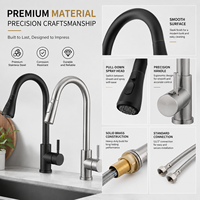 Robinet d'eau en acier inoxydable moderne de luxe noir mat sur pied, monotrou, avec rotation à 360 degrés